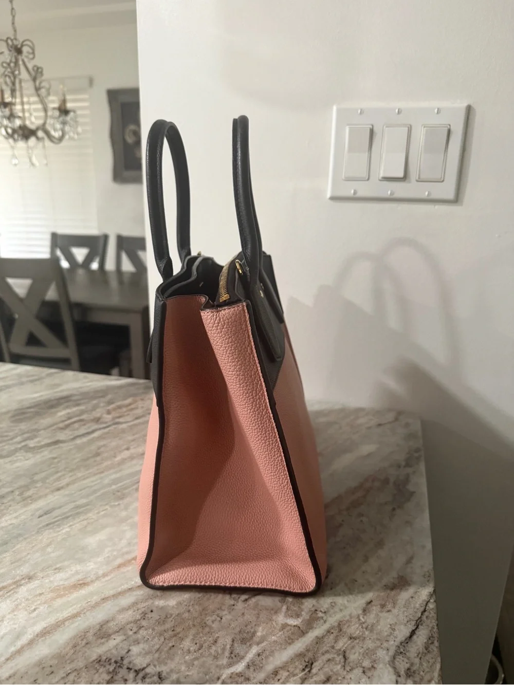 Louis Vuitton Black and Blush Two-Tone Satchel with Gold Hardware